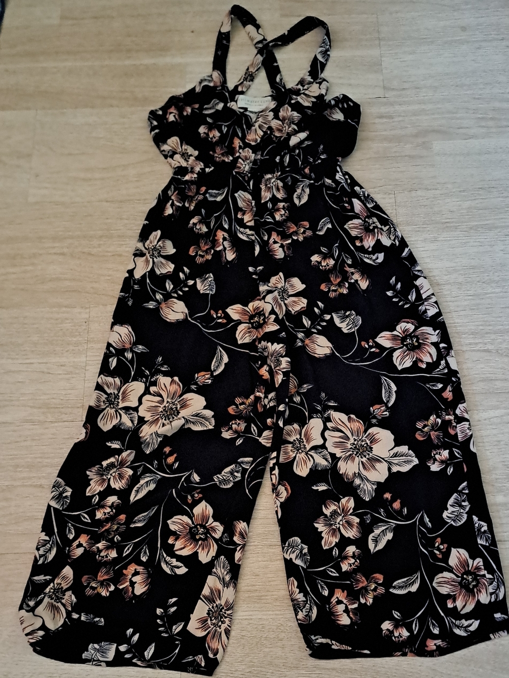 Saltwater Luxe Floral Wide-Leg Jumpsuit in Black and Blush